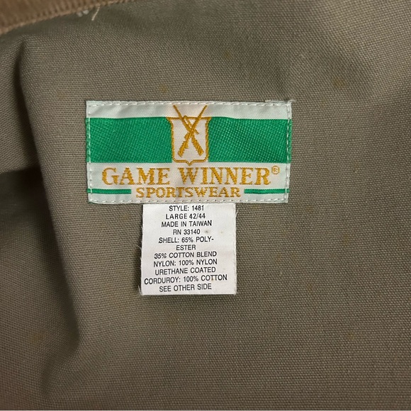 Game Winner Sportswear mens jacket tan quilted, pockets #1481 size L - Picture 6 of 8